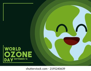 World ozone day. September 16. Happy earth character. Poster or banner.