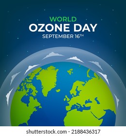 World Ozone Day September 16th illustration with globe and ozone layer design