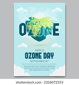 World Ozone Day September 16th with hearth shape globe illustration poster