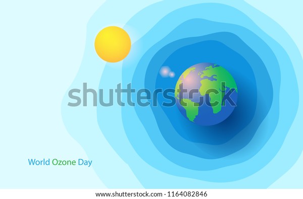 world\
ozone day with sun, globe, and ozone layer\
concept