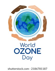 Ilustración vectorial del Día Mundial del Ozono con las manos del globo y la diversidad