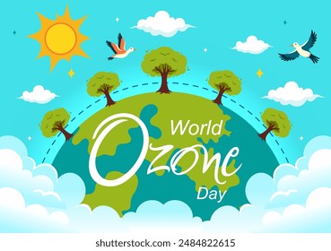 World Ozone Day Vector Illustration on September 16 To Raise Public Awareness About Of The Earth Layer And Protecting Environment in Flat Background