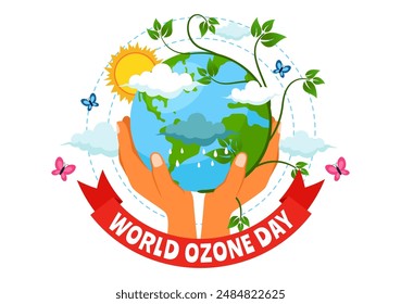 World Ozone Day Vector Illustration on September 16 To Raise Public Awareness About Of The Earth Layer And Protecting Environment in Flat Background