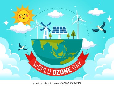 World Ozone Day Vector Illustration on September 16 To Raise Public Awareness About Of The Earth Layer And Protecting Environment in Flat Background