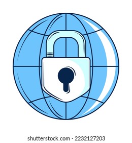 world and padlock cybersecurity icon isolated