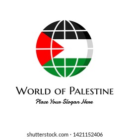 World of Palestine with flag vector logo template. This design suitable for identity or travel business.