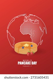 Dia Mundial da Panqueca Ilustração Criativa Celebrando Deliciosa Tradição do Café da Manhã E Cartaz Global do vetor de Comida