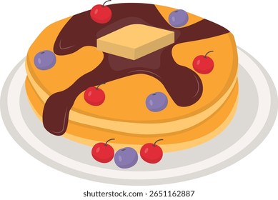 World Pancake Day. Isolated on White Background. Vector Illustration in Cartoon Style.