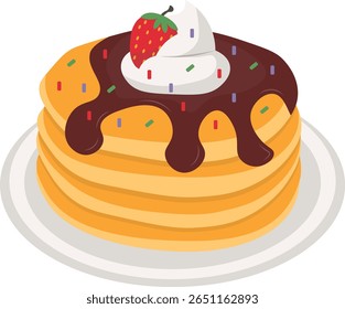 World Pancake Day. Isolated on White Background. Vector Illustration in Cartoon Style.