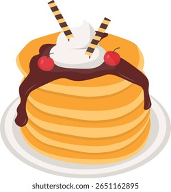 World Pancake Day. Isolated on White Background. Vector Illustration in Cartoon Style.