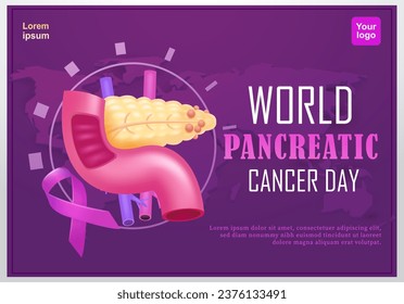 World Pancreatic Cancer Day, Pancreatic cancer and ribbon element. 3d vector, suitable for education, health and campaigns