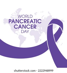 World Pancreatic Cancer Day vector. Purple pancreatic cancer awareness ribbon icon vector isolated on a white background. Important day