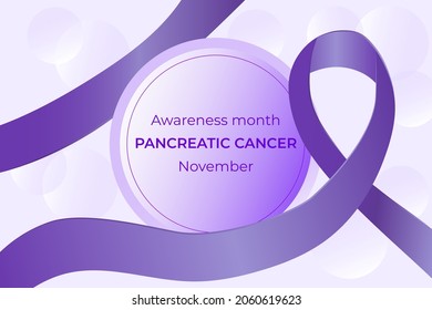 World pancreatic day in november with realistic  ribbon and  purple circle background 