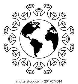 World pandemic because of Corona virus mutation. Covid 19 and earth globe vector design symbol illustration.