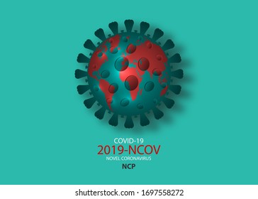 World pandemic concept. Novel Coronavirus 2019-nCoV. Virus Covid 19-NCP. Coronavirus nCoV denoted is single stranded RNA virus. Vector isolated on green background 