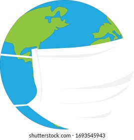 World pandemic. The masked world. planet earth in a medical mask. global infection. Viral infection has spread all over the world. World-wide danger. Saving the planet. the earth is sick