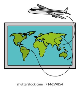 world paper map with airplane