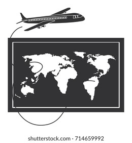 world paper map with airplane