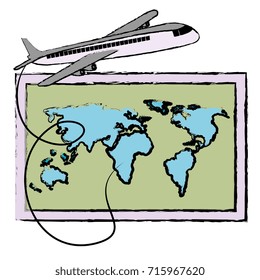 world paper map with airplane