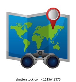 world paper map with binoculars