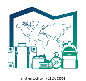 world paper map with set tourism icons