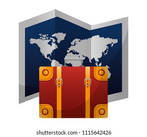 world paper map with suitcase