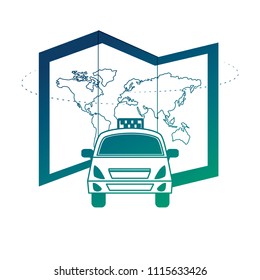 world paper map with taxi