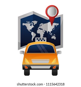 world paper map with taxi