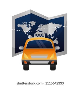 world paper map with taxi