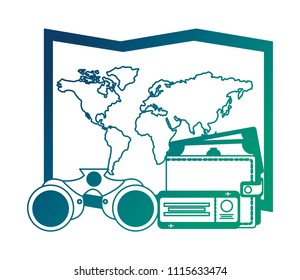 world paper map with ticket and wallet