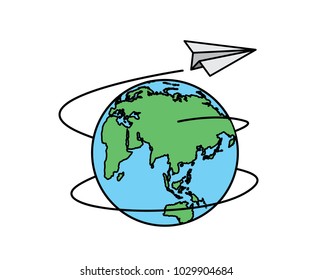 world and paper plane cartoon design illustration