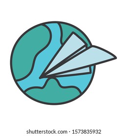 world paper plane creativity icon design vector illustration