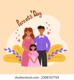 World Parents Day poster, background, social media post and greeting cards. Flat family mother, father and daughter vector illustration