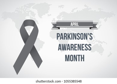 World Parkinson's awareness month. Vector illustration. Gray awareness ribbon poster on background. Symbol of the brain disorders. 
