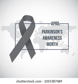 World Parkinson's awareness month. Vector illustration. Gray awareness ribbon poster on background. Symbol of the brain disorders. 
