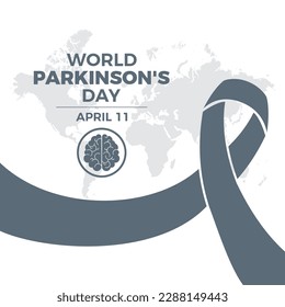 World Parkinson's Day vector illustration. Gray awareness ribbon and human brain icon vector. Chronic degenerative disorder of the central nervous system. April 11 every year. Important day
