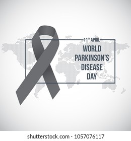World Parkinson's disease day. April 11'th. Vector illustration. Gray awareness ribbon poster on background. Symbol of the brain disorders

