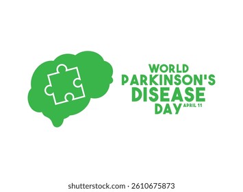 World Parkinson's Disease Day. April 11. White background. Brain with puzzle piece icon. Flat design vector. Banner, card, background. Eps 10.