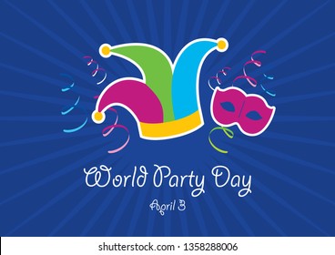 World Party Day vector illustration. Clown hat with bells vector icon. Party disguise vector illustration. Important day
