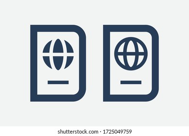 World passport with line vector minimalistic icon. Legal tourism pay vector symbol. Document cover icons set for web design. Travel concept flat icons for app design. Id emigration sign