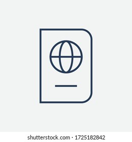 World passport with line vector minimalistic icon. Legal tourism pay vector symbol. Document cover icons set for web design. Travel concept flat icons for app design. Id emigration sign