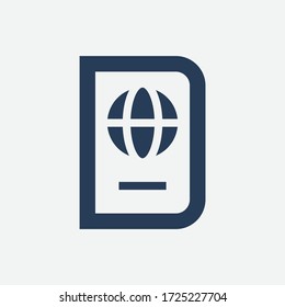 World passport with line vector minimalistic icon. Legal tourism pay vector symbol. Document cover icons set for web design. Travel concept flat icons for app design. Id emigration sign