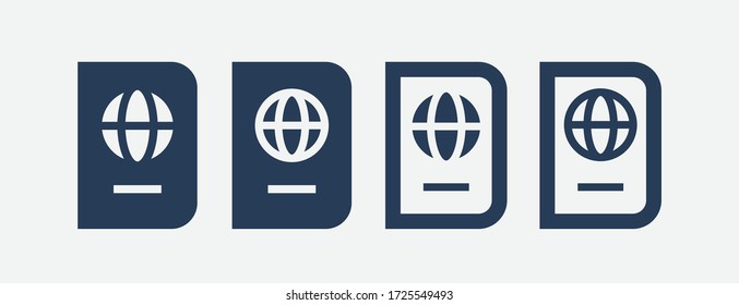Weltpass mit Linie Vektor minimalistischen Ikone. Juristische Bezahlvektor Symbol. Icons für die Dokumentabdeckung für das Web-Design. Reisekonzept flache Icons für App Design. Identifizierungszeichen