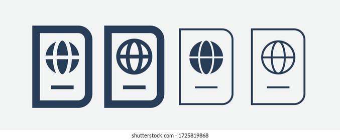 World passport with line vector minimalistic icon. Legal tourism pay vector symbol. Document cover icons set for web design. Travel concept flat icons for app design. Id emigration sign