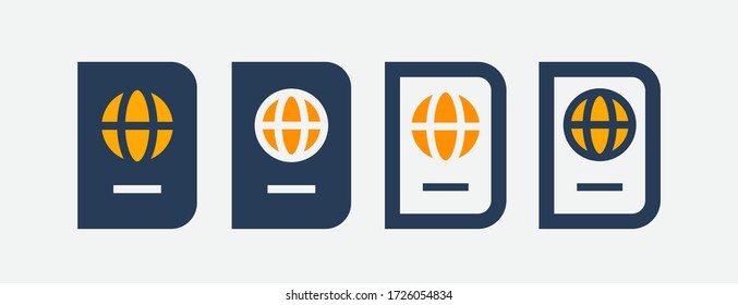 World passport with line vector minimalistic icon. Legal tourism pay vector symbol. Document cover icons set for web design. Travel concept flat icons for app design. Id emigration sign