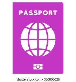 World Passport vector icon. Style is flat violet symbol, rounded angles, white background.
