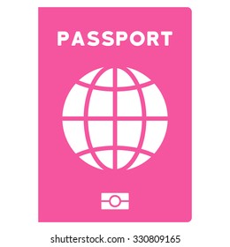 World Passport vector icon. Style is flat pink symbol, rounded angles, white background.