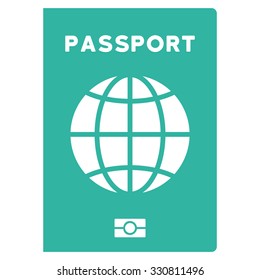 World Passport vector icon. Style is flat cyan symbol, rounded angles, white background.