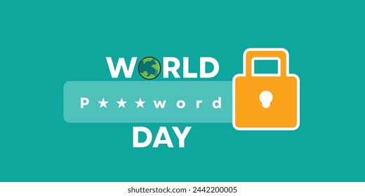 World Password Day. Earth, padlock and more. Great for cards, banners, posters, social media and more. Green background. 