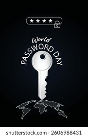 World Password Day key on dotted map vector poster